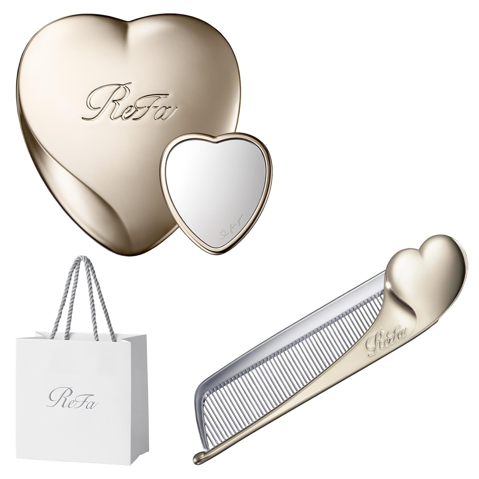 Набор расческа и зеркало ReFa Heart, champagne gold