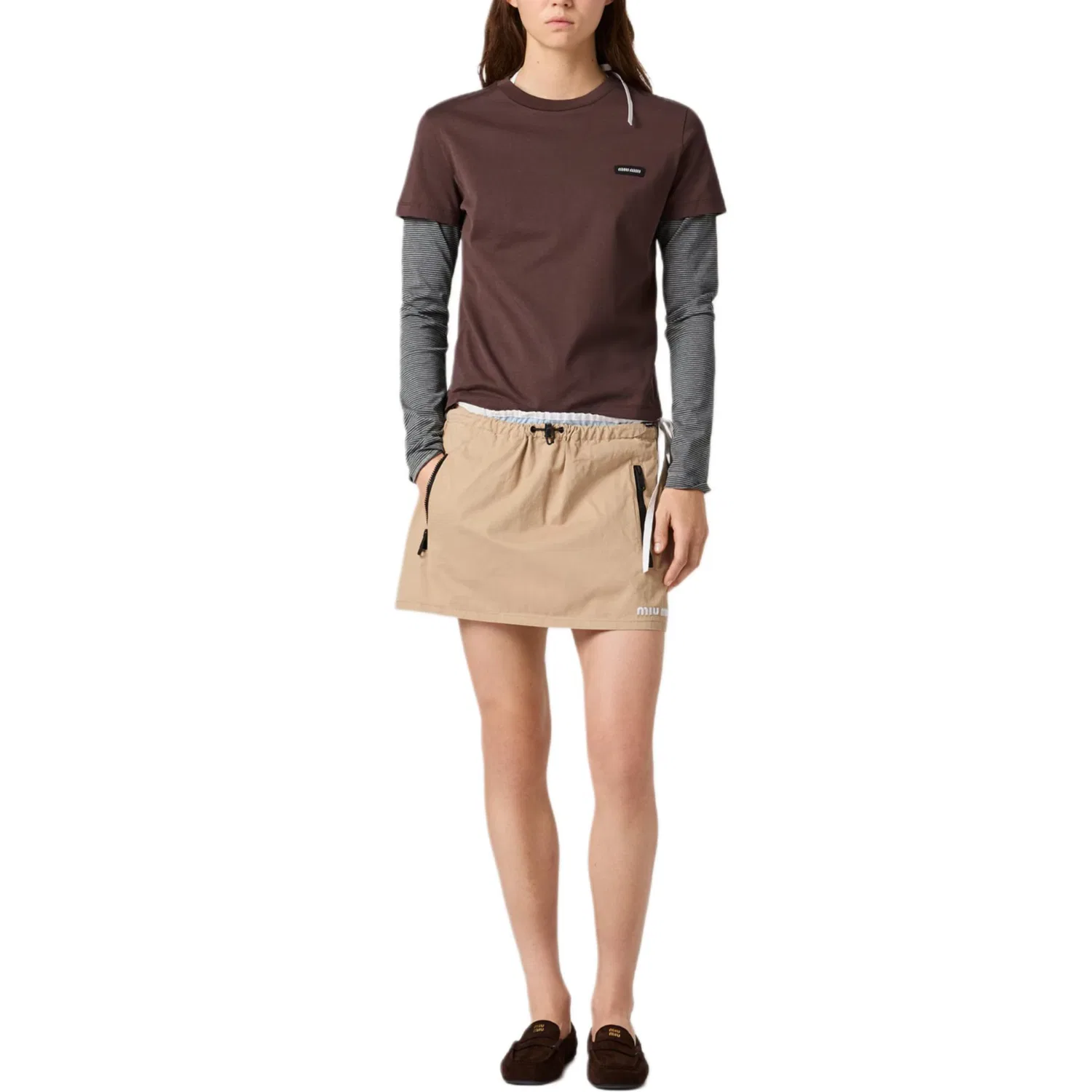 Женская футболка с круглым вырезом прямого кроя Gray Brown MIU MIU, Gray Brown — фото 2