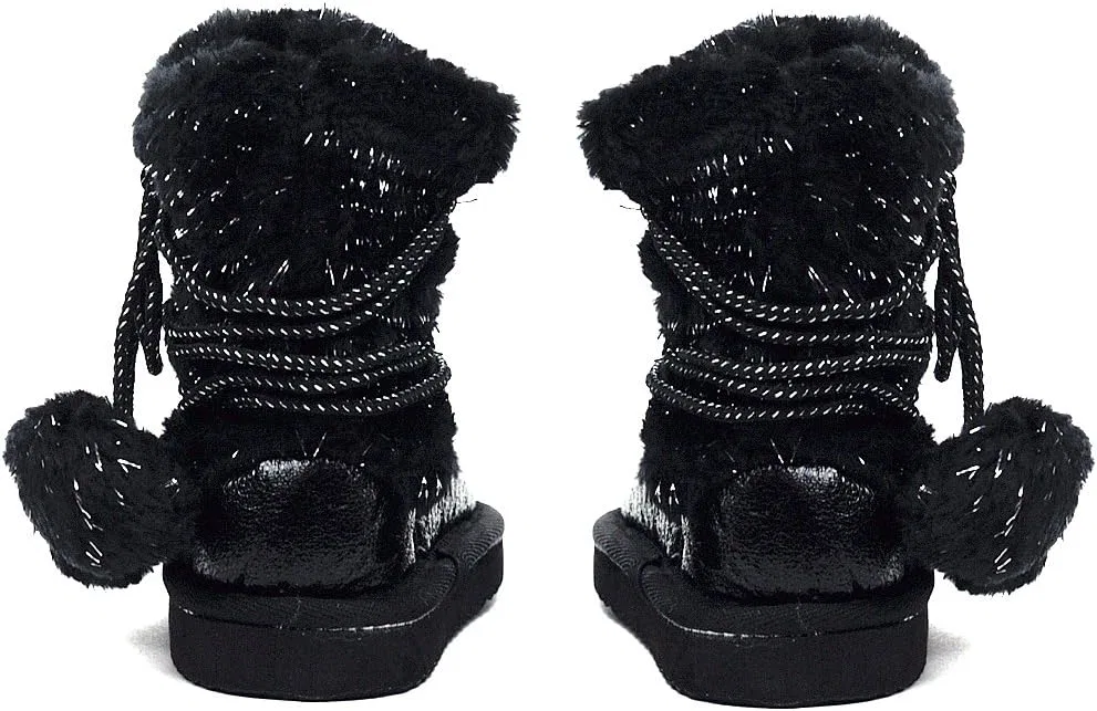 Детские зимние ботинки для девочек с подвесными помпонами NYFASHION101, Black — фото 4