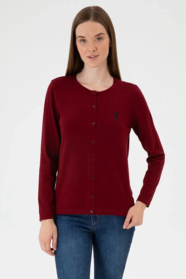 Женский кардиган с длинным рукавом U.S. Polo Assn., Burgundy — фото 3
