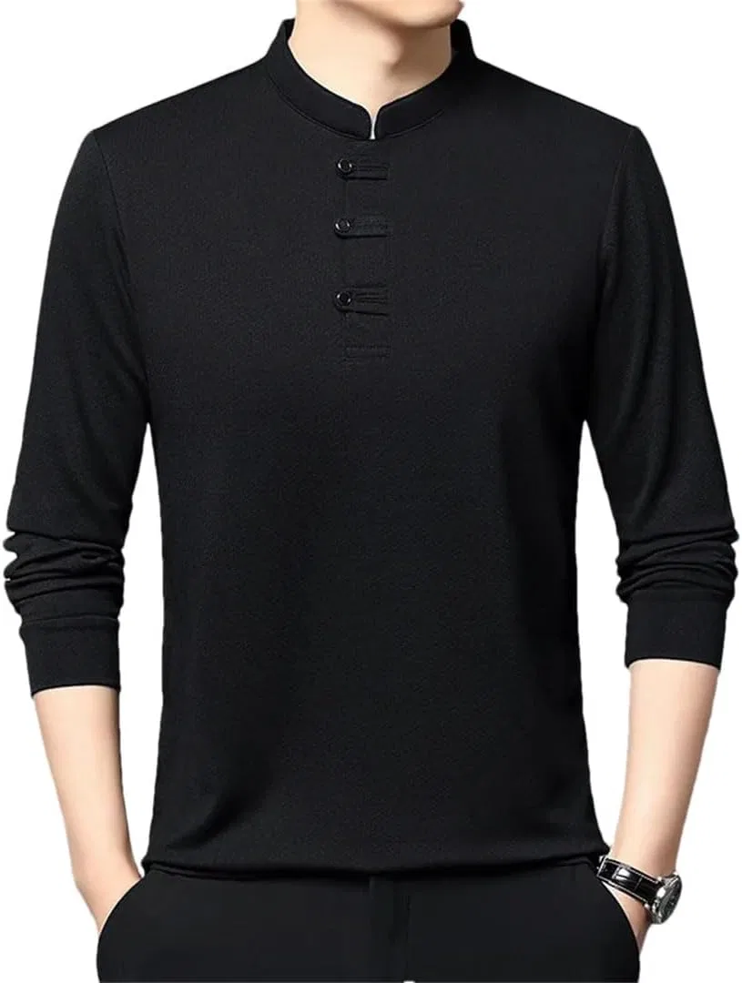 Мужская футболка с китайским воротником-стойкой Slim Fit, Black
