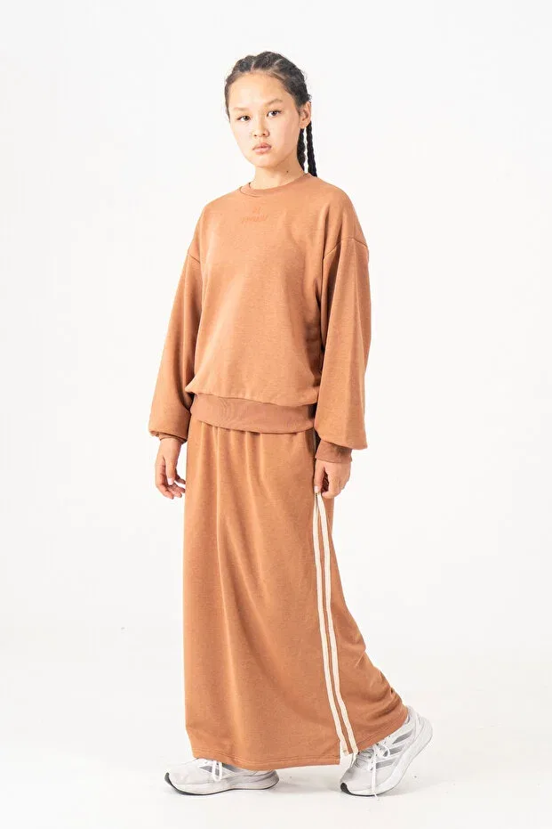 Детский комплект спортивного костюма с юбкой из хлопка Giyicem Tekstil, Beige — фото 2