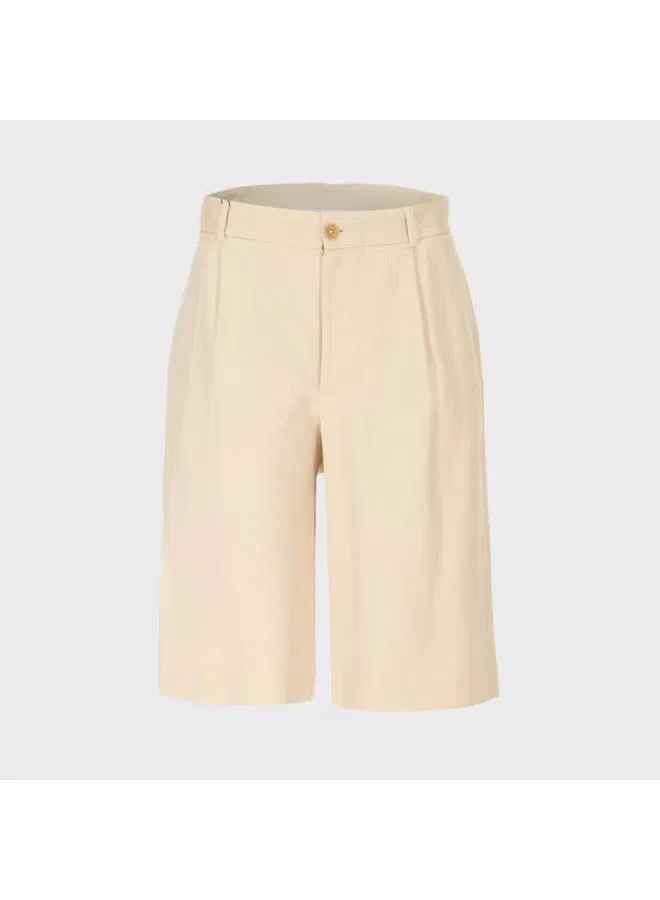 Шорты-бермуды хлопковые с вафельной вязкой Zara, светлый хаки — фото 2
