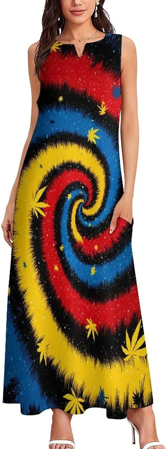 Женское длинное платье с принтом листьев Tie Dye, Style — фото 3