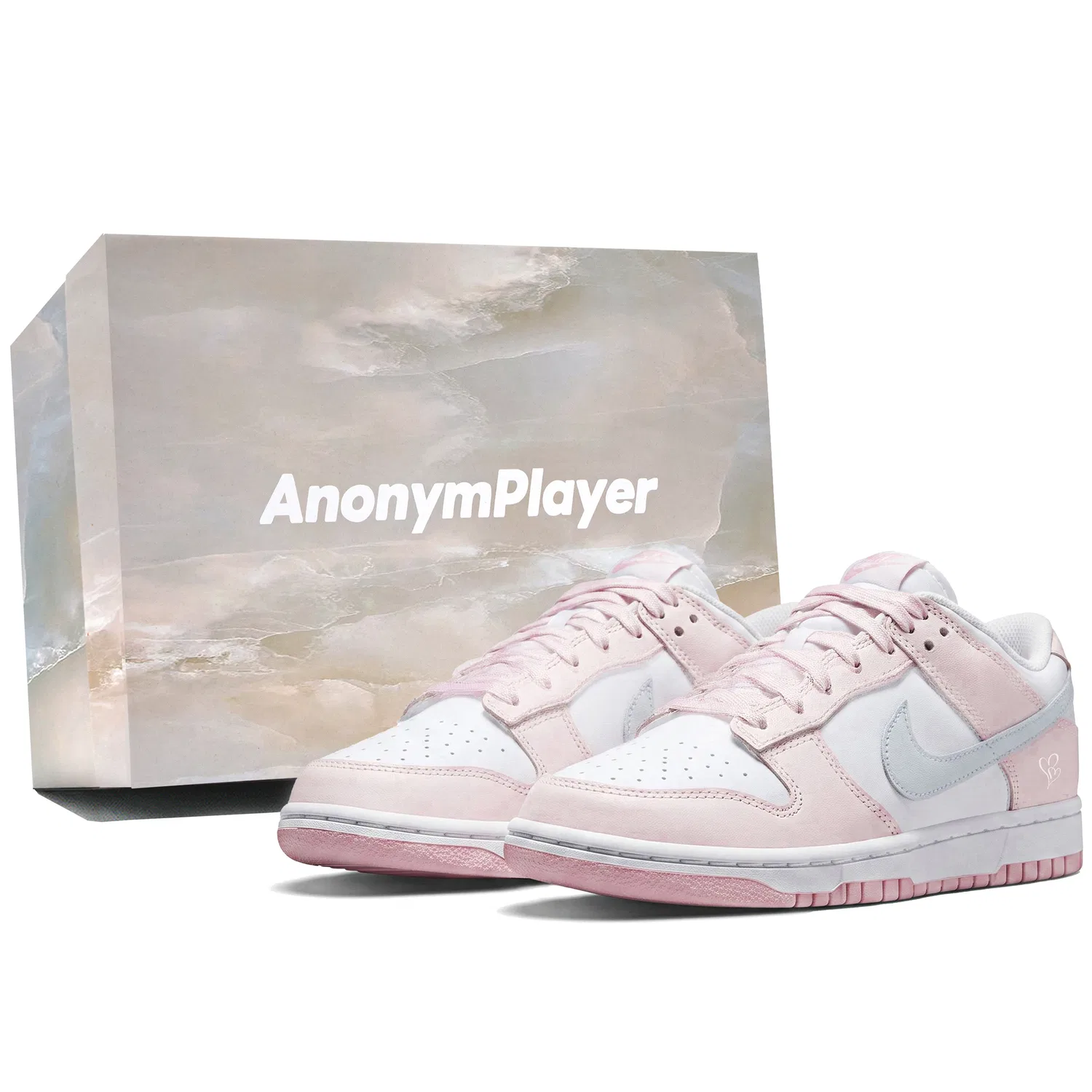 Детские кроссовки для скейтбординга с кожаным верхом Nike Dunk Low Junior, White Pink Blue-Box