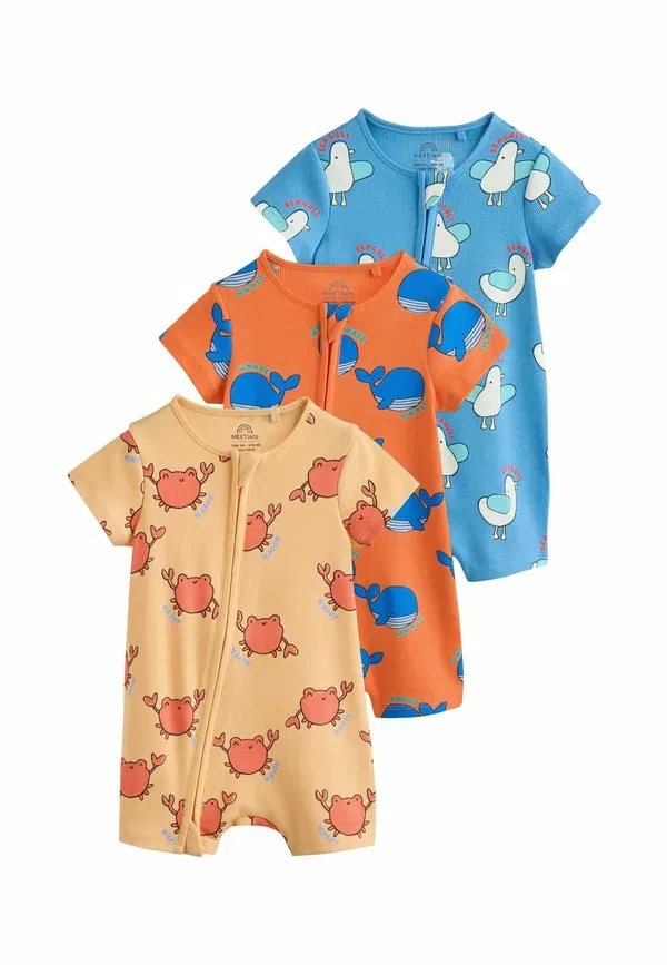 Комплект пижам 3 шт из хлопка и эластана Regular fit Two way zip baby rompers Next Blue Yellow, синий/желтый