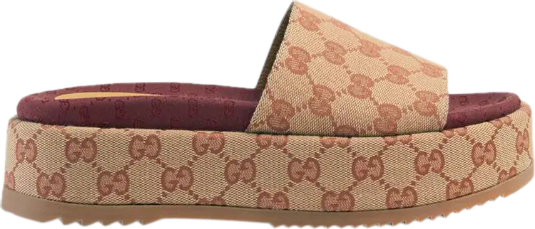 Сандалии Gucci Wmns GG Slide Sandal Monogram - Beige Brick Red, коричневый — фото 2