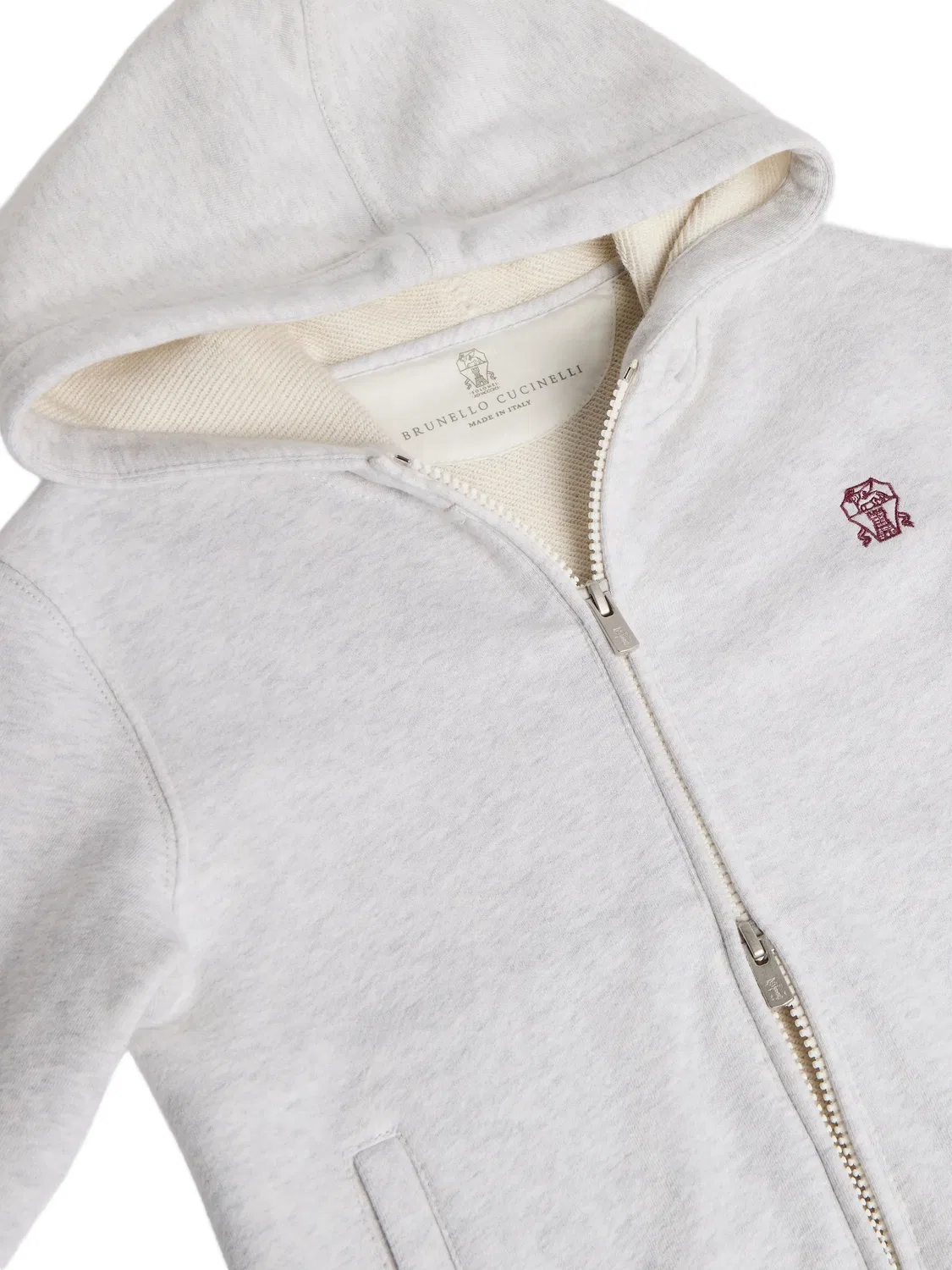 Худи на молнии с вышитым логотипом Brunello Cucinelli Kids, серый — фото 3