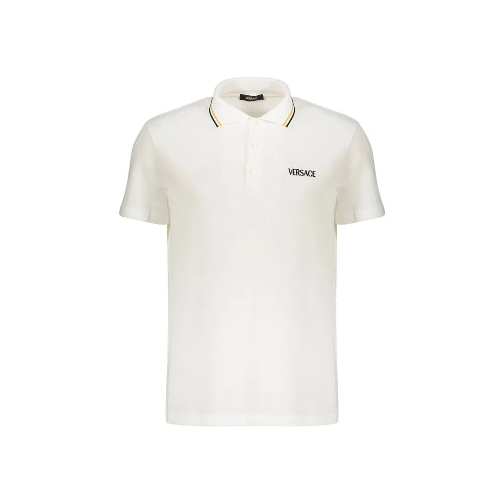 Мужская футболка с коротким рукавом с вышитым логотипом White Cotton T-Shirt Versace, White