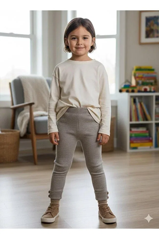 Детские леггинсы для девочек с пуговицами Meriç Bebe, Beige — фото 3