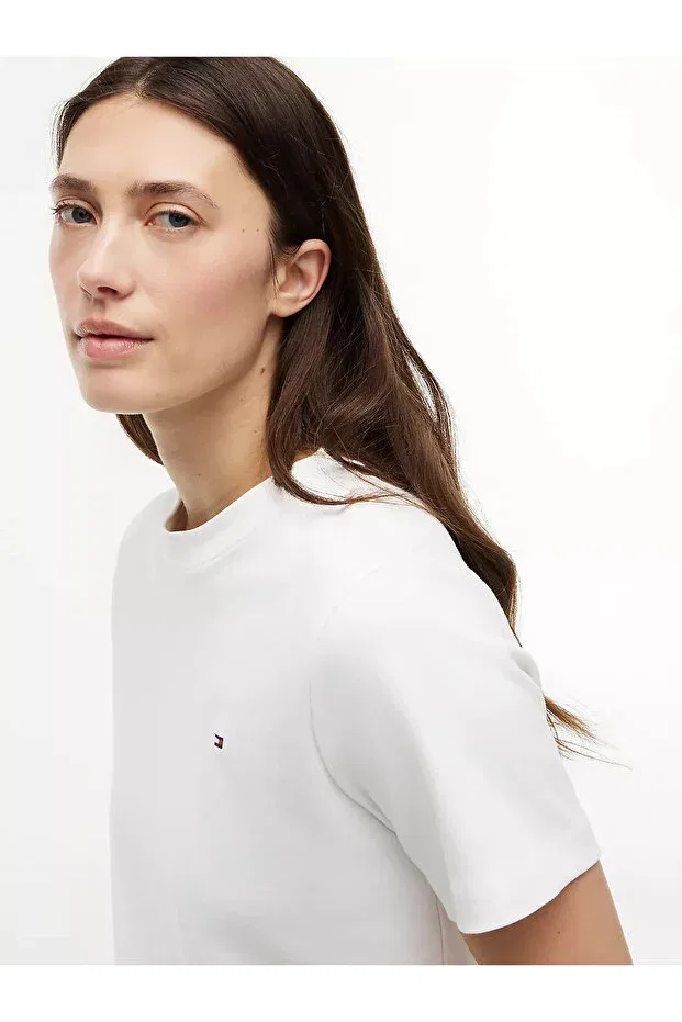 Женская хлопковая футболка с коротким рукавом Tommy Hilfiger, Beige — фото 3