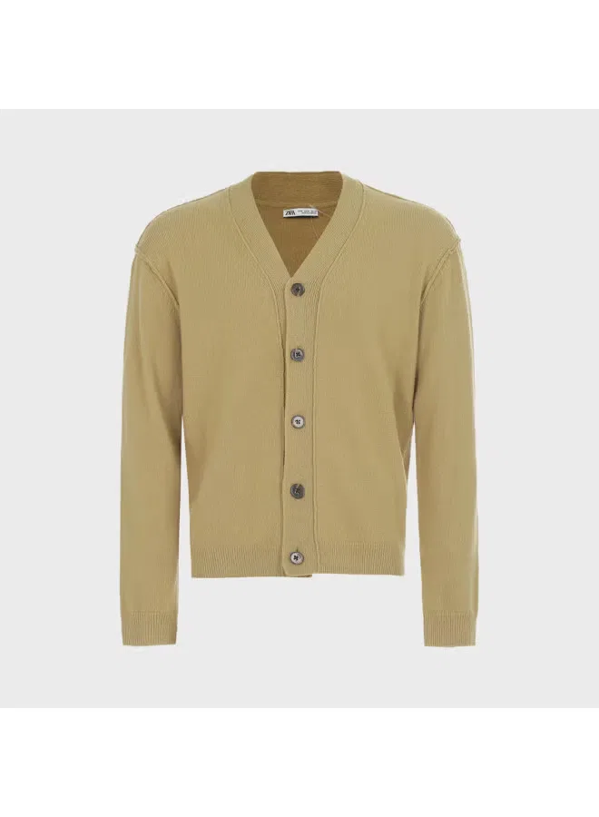 Кардиган с длинным рукавом, V-образным вырезом Zara, зеленый — фото 2