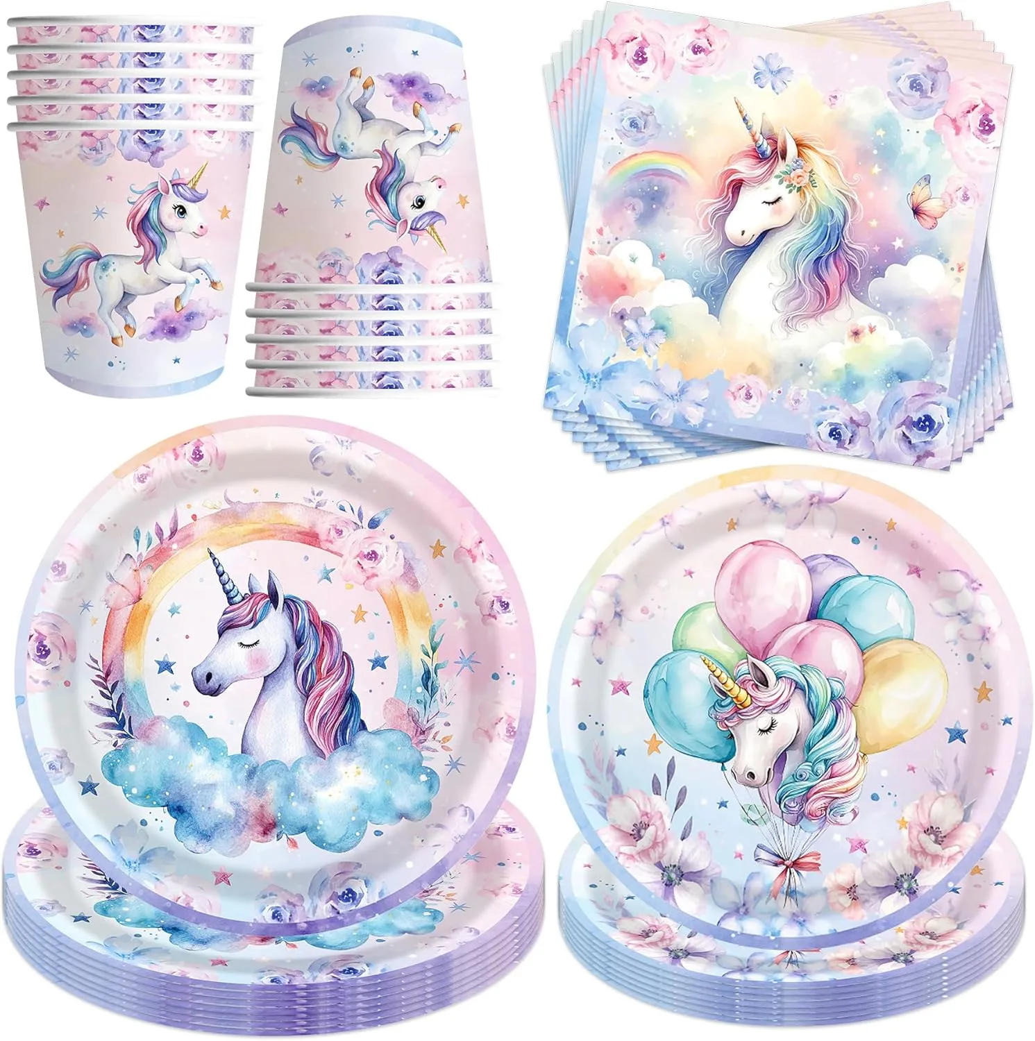 Набор посуды для вечеринки Unicorn, красочная посуда с мультяшным принтом, комплект для дня рождения, аксессуары для вечеринки, бумажные тарелки, набор для 10 гостей YeahBoom