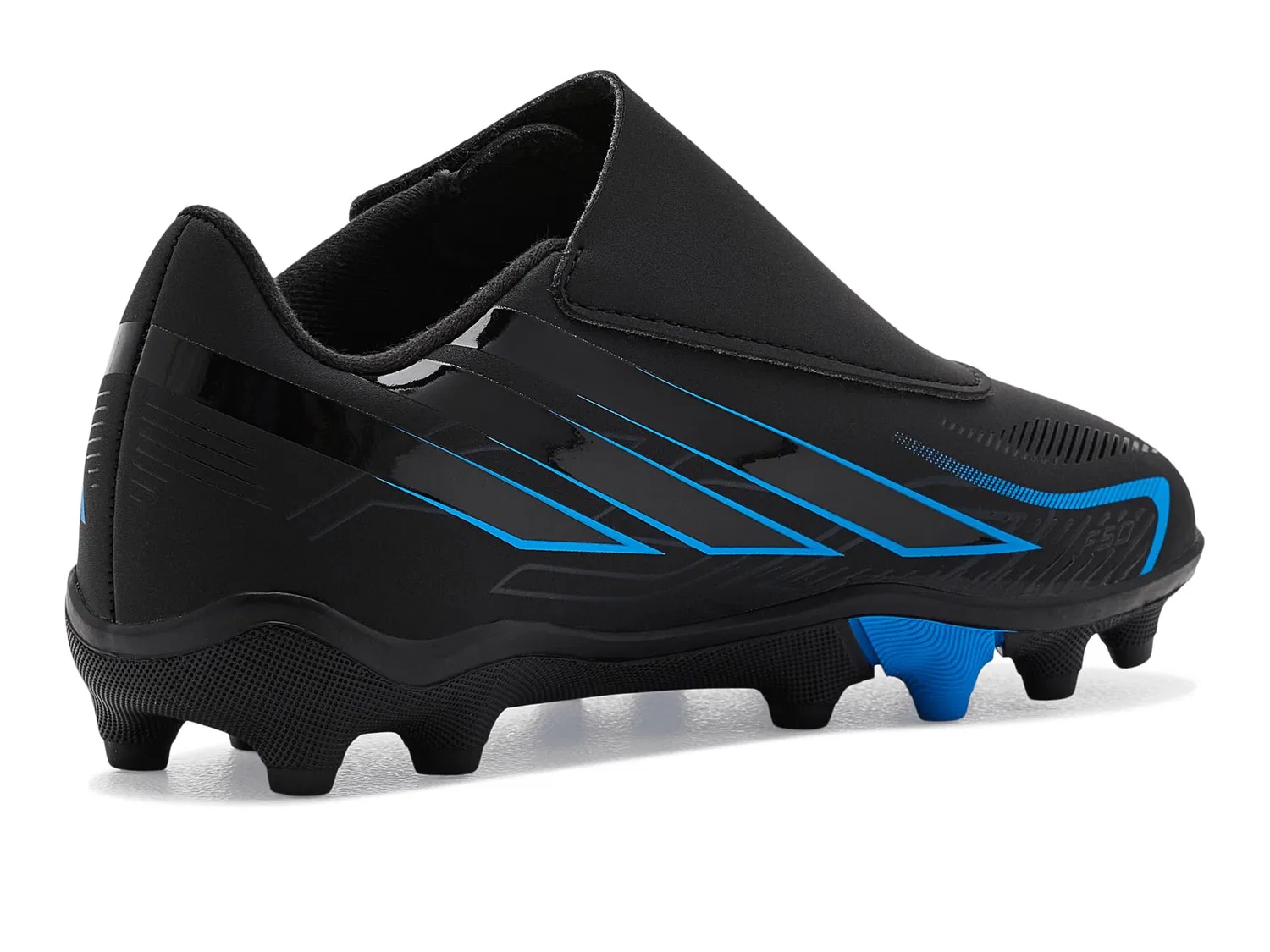 Бутсы F50 Hyperfast Club Hook & Loop Firm Ground/Multi Ground (для малышей и маленьких детей) Adidas Kids, Black/Black/Lucid Ray Blue — фото 4