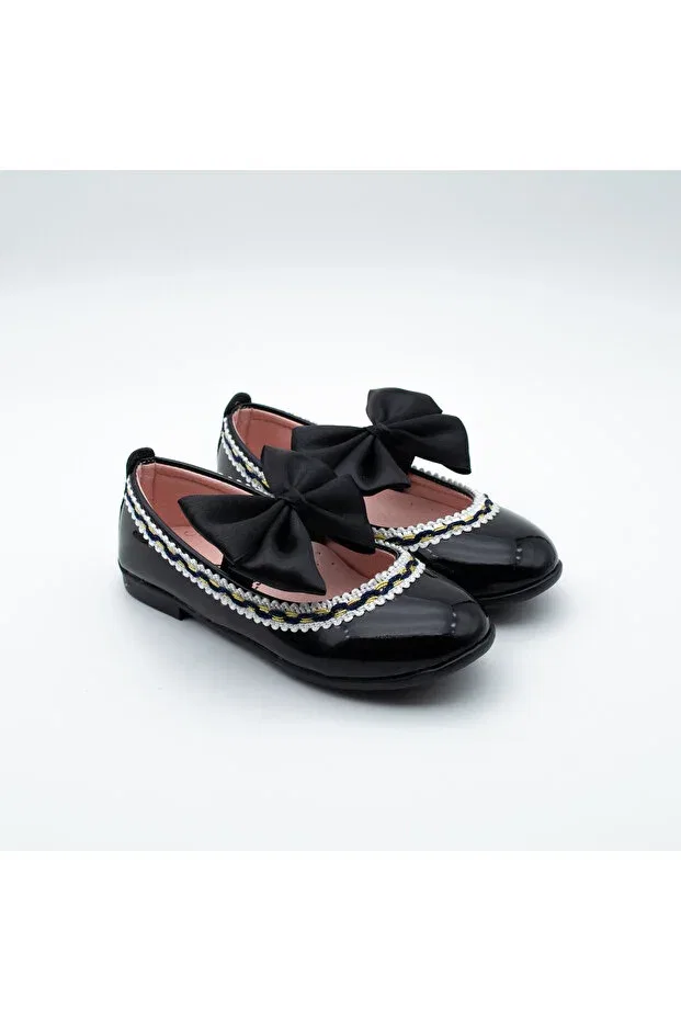 Детские балетки для девочек с зигзагообразным принтом Arçın Shoes, Black