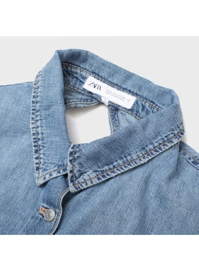 Рубашка с открытой спиной и отложным воротником Zara, синяя — фото 4