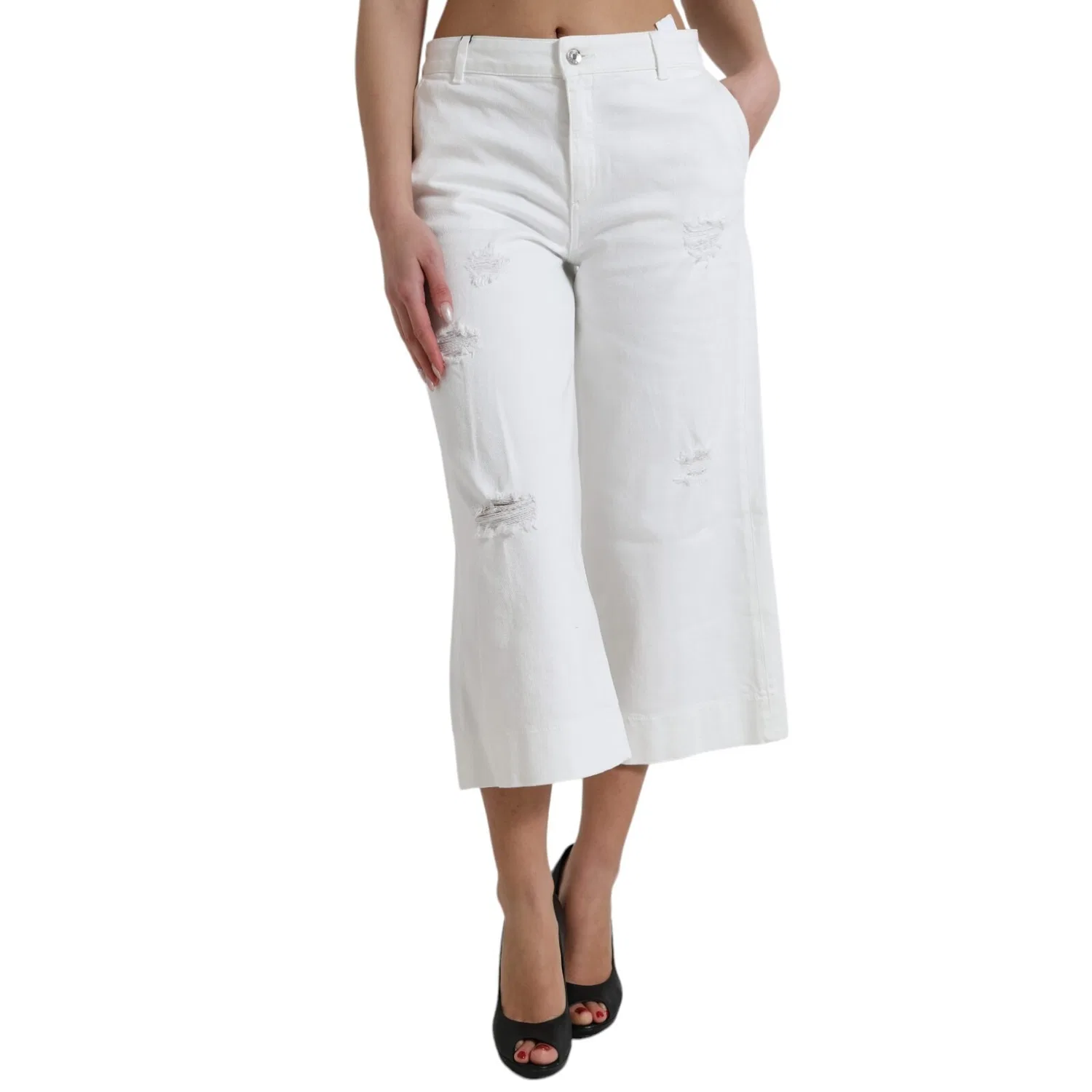 Женские джинсы с завышенной талией, белые, модель Mid Waist Stretch Jeans, Dolce & Gabbana, White — фото 3