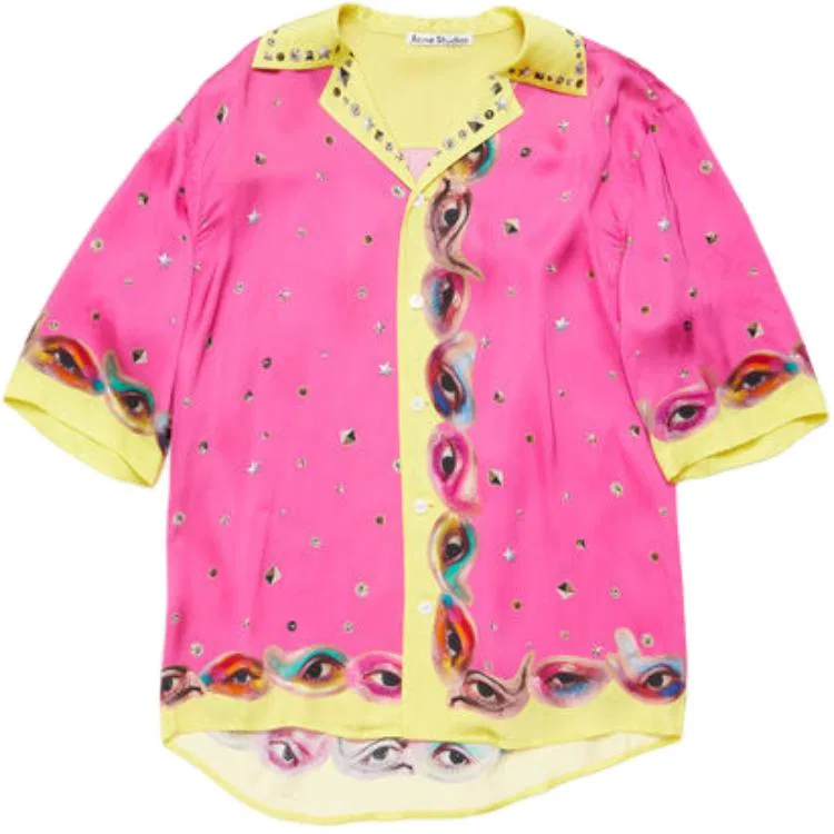 Рубашка с принтом из сатина, Acne Studios, Pink Purple