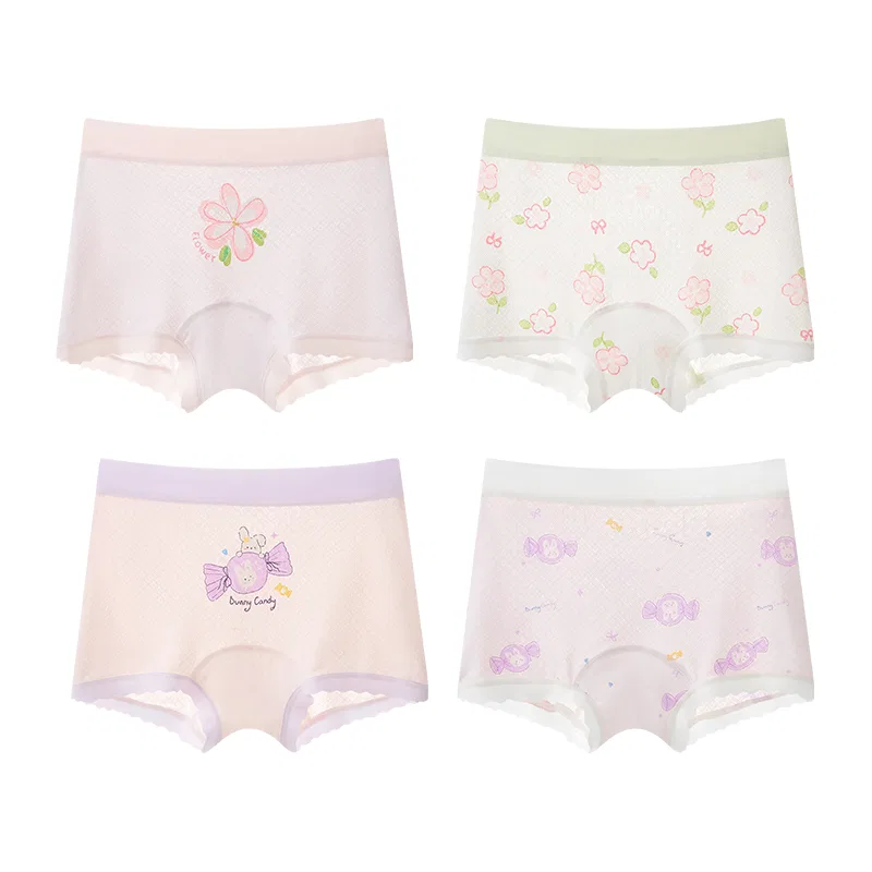 Детские трусы для девочек 4 шт, Ice Silk Modal, Red bean, Разноцветный