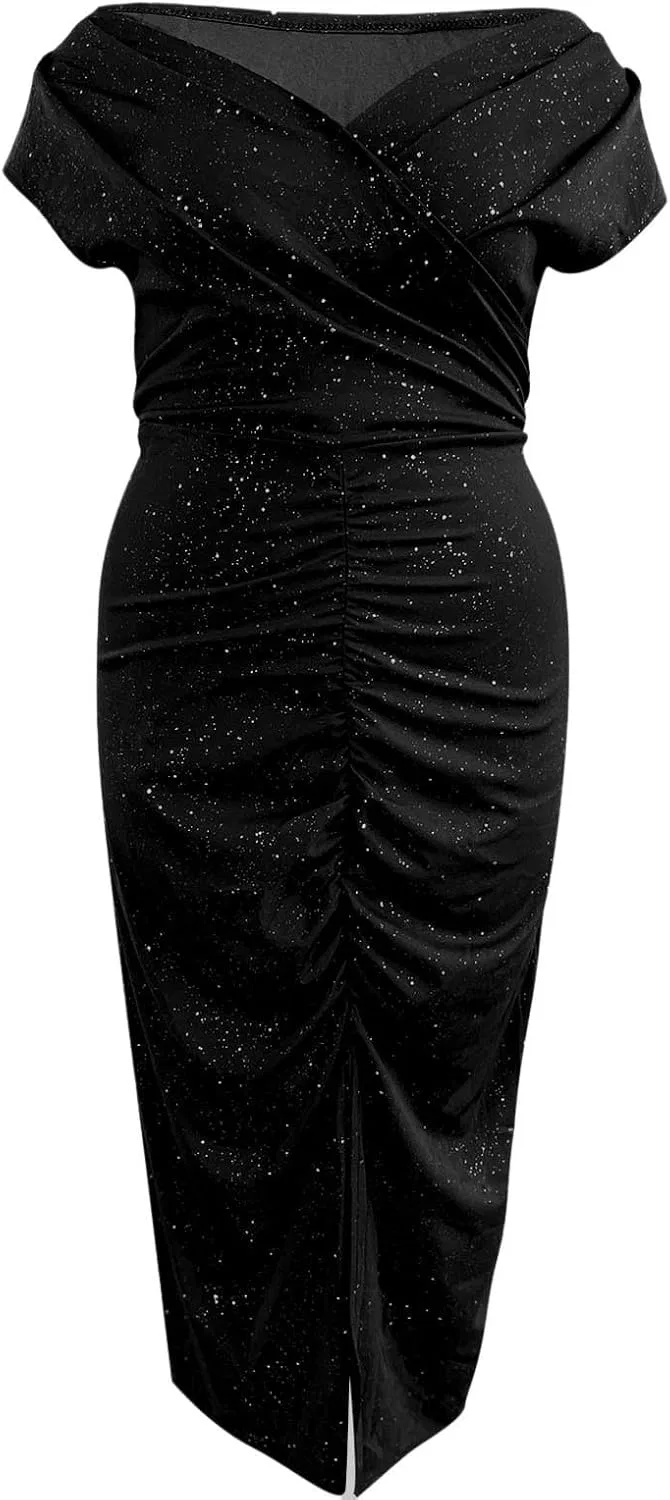 Женское вечернее платье с пайетками One Shoulder Slit Generic, Black — фото 3