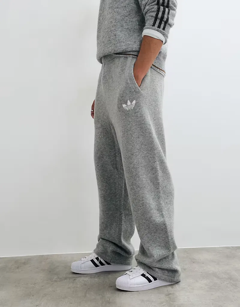 Вязаные спортивные брюки прямого кроя Adidas Originals серого — фото 2