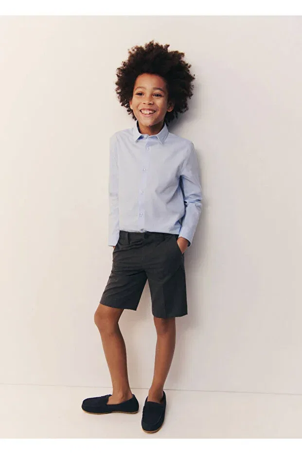 Детская рубашка для мальчиков хлопковая Mango Kids, Sky Blue — фото 3