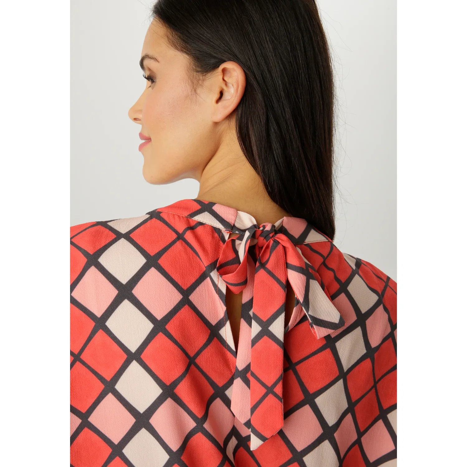 Женская блуза свободного кроя с ромбовидным узором Aniston SELECTED, Red/Black/Apricot/Beige — фото 3