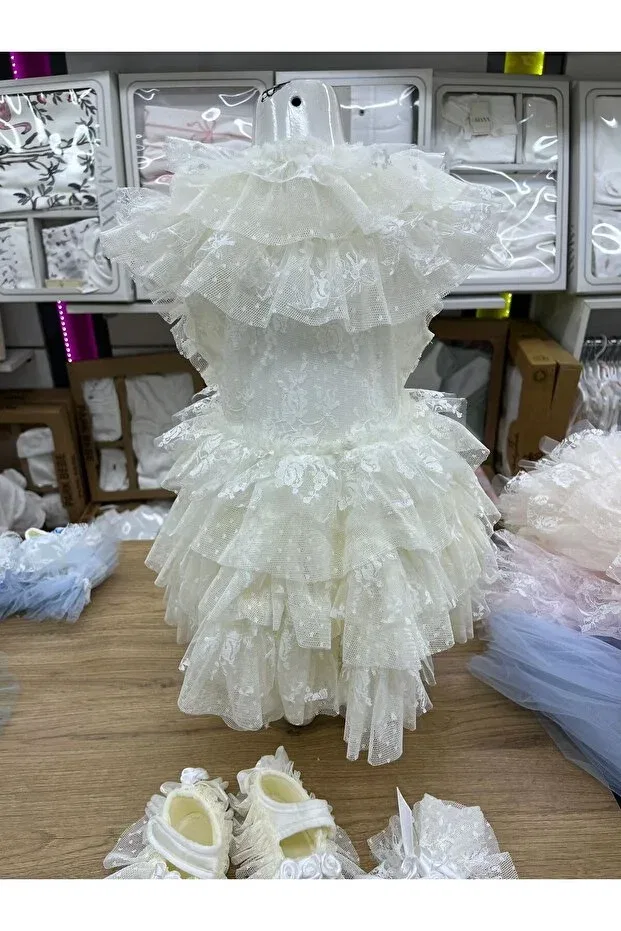 Детский комплект для девочек кружевной и тюлевый Mevlüt Set Park Bebe, White — фото 3
