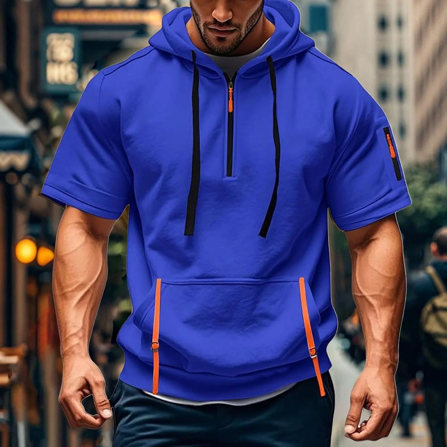 Мужская облегающая футболка с zip-застежкой Generic, Blue — фото 3