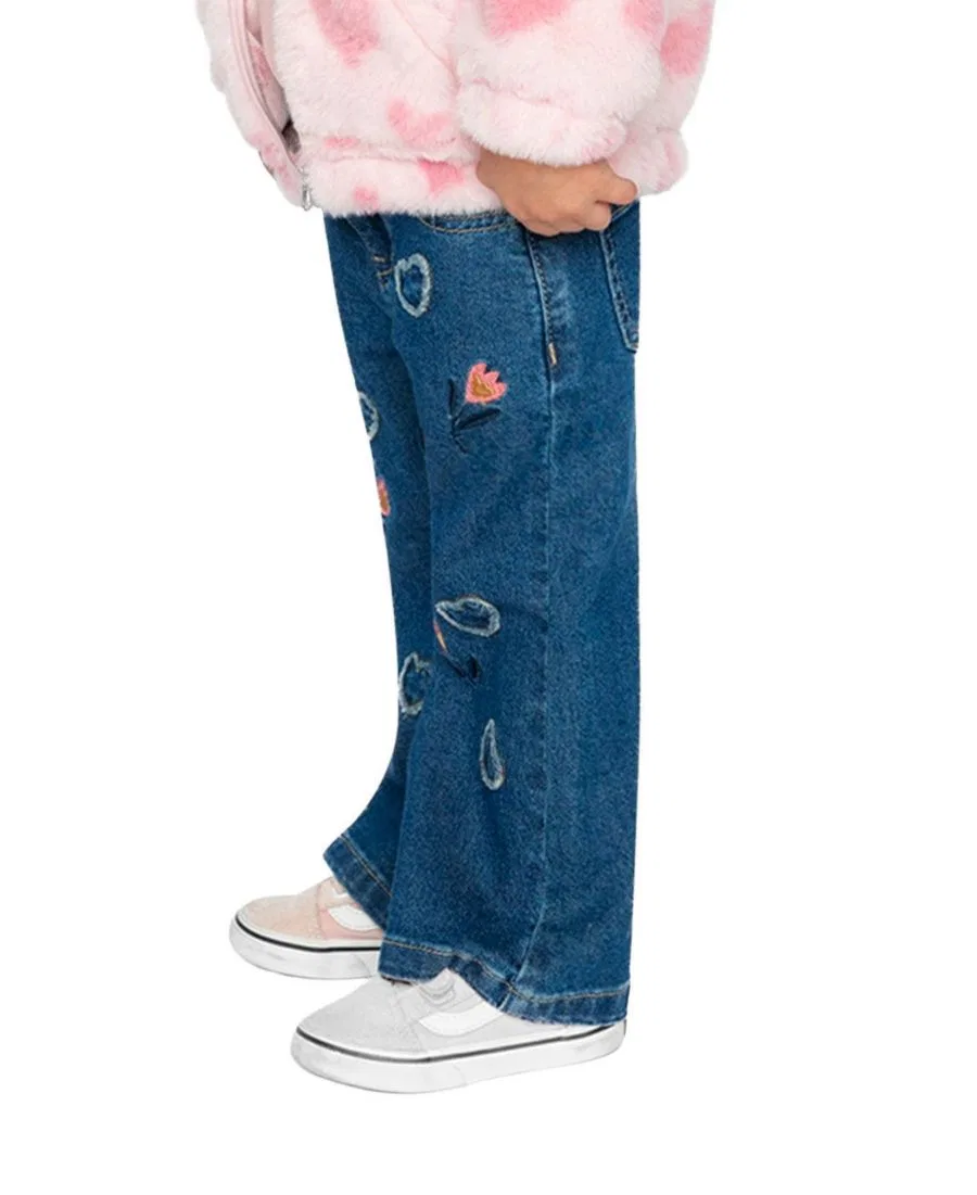 Джинсы-клеш для малышки с сердцем и вышивкой Deux par Deux, Navy Blue Denim — фото 4