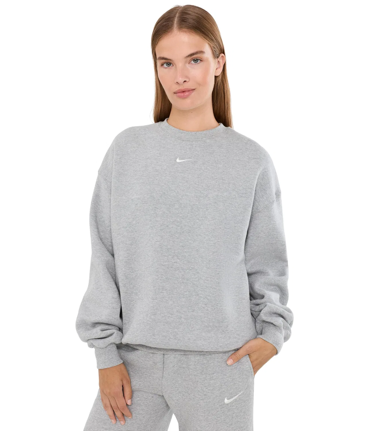 Толстовка Studio Fleece средней плотности с круглым вырезом свободного кроя Nike, Dark Grey Heather/Sail