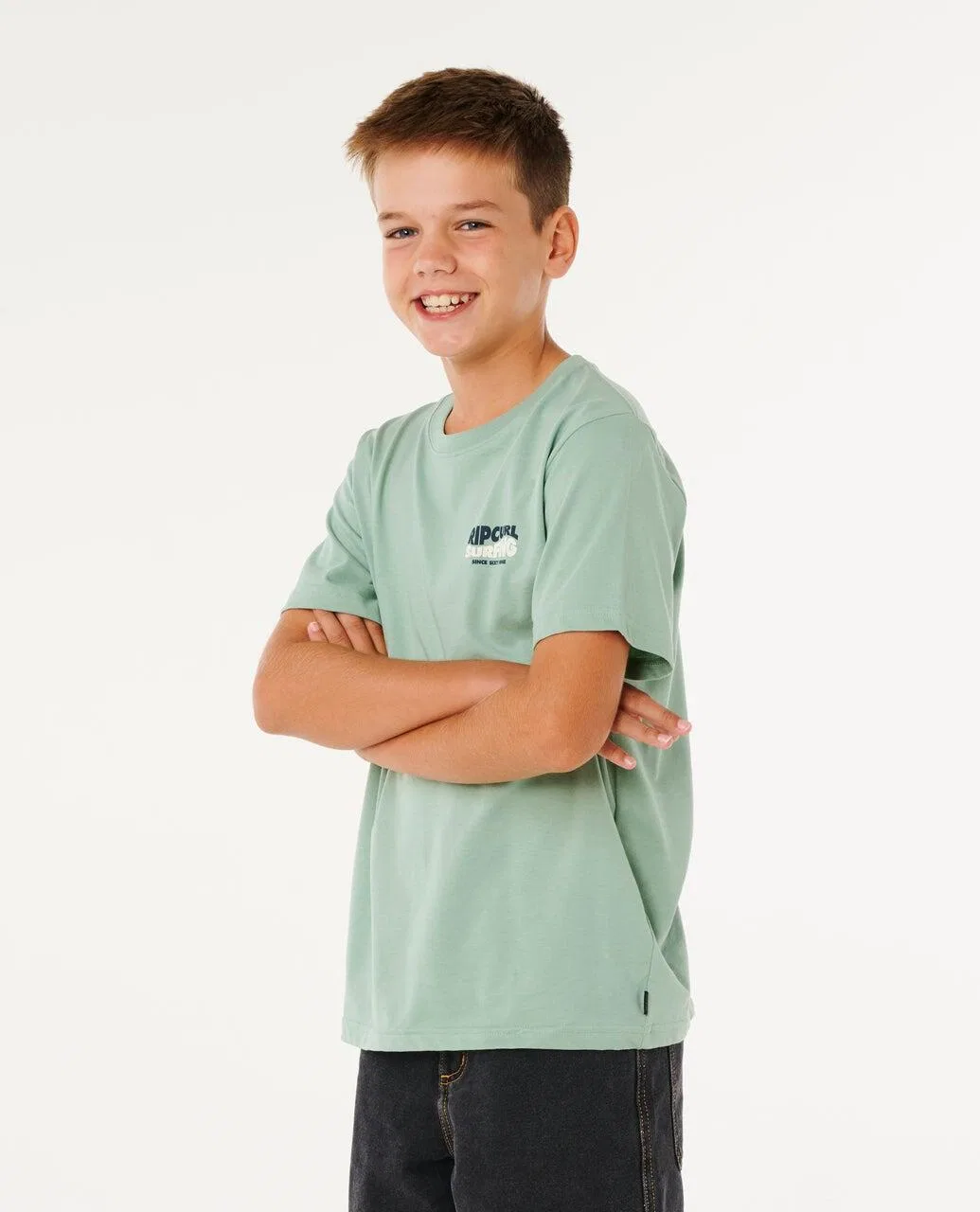 Детская футболка для мальчиков с принтом Streamline Lineup Tee Rip Curl, Aloegrun — фото 2