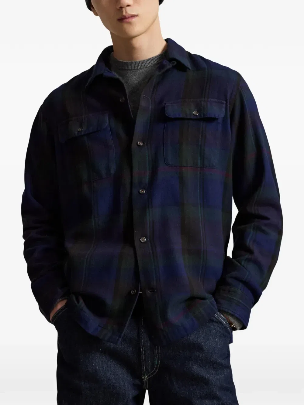 Клетчатая рубашка с нашивками на локтях POLO RALPH LAUREN, синий — фото 3
