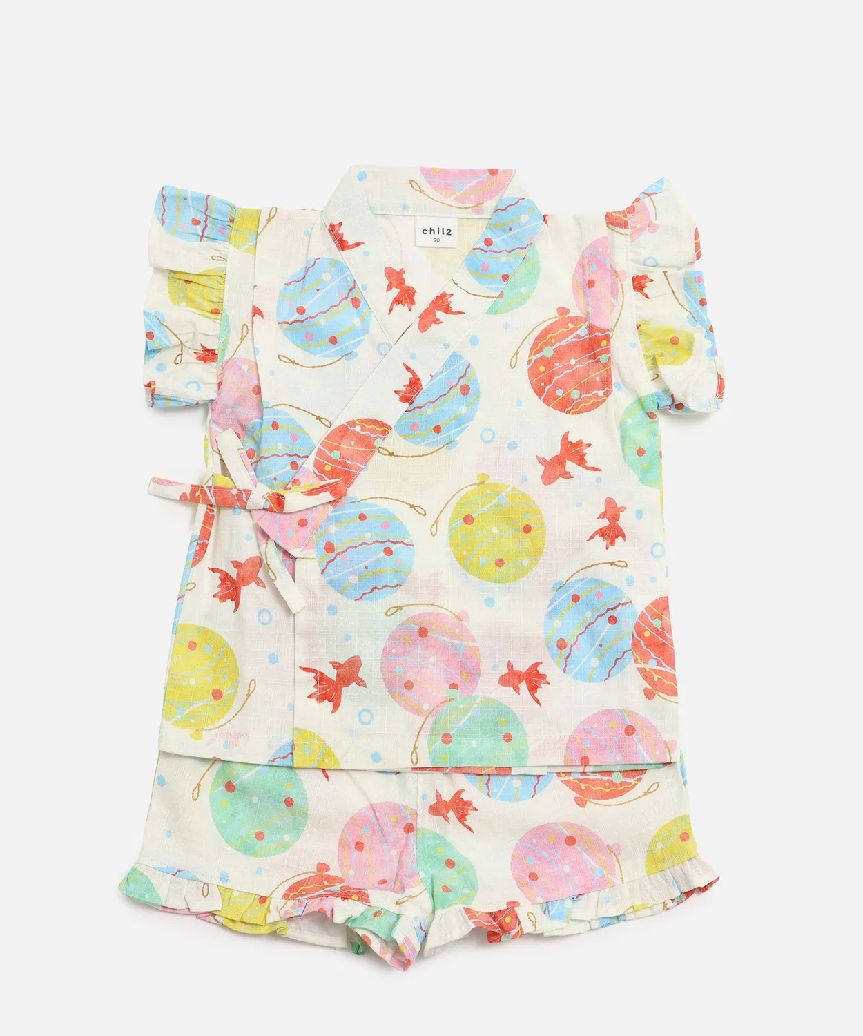Детское кимоно-юката с воланами, комплект из двух предметов, модель Frill Jinbei, chil2, Lavender — фото 2