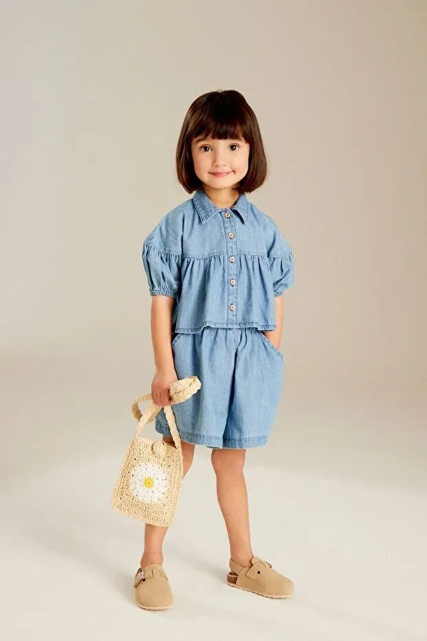 Детский комплект для мальчиков хлопковый Cotton denim shirt and shorts set Next Baby, Blue