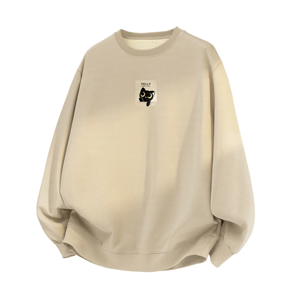 Детский свитшот с принтом Tonlion, Цвет 420G Fleece-Lined Khaki (T Good Luck Black Cat Won The Bid)