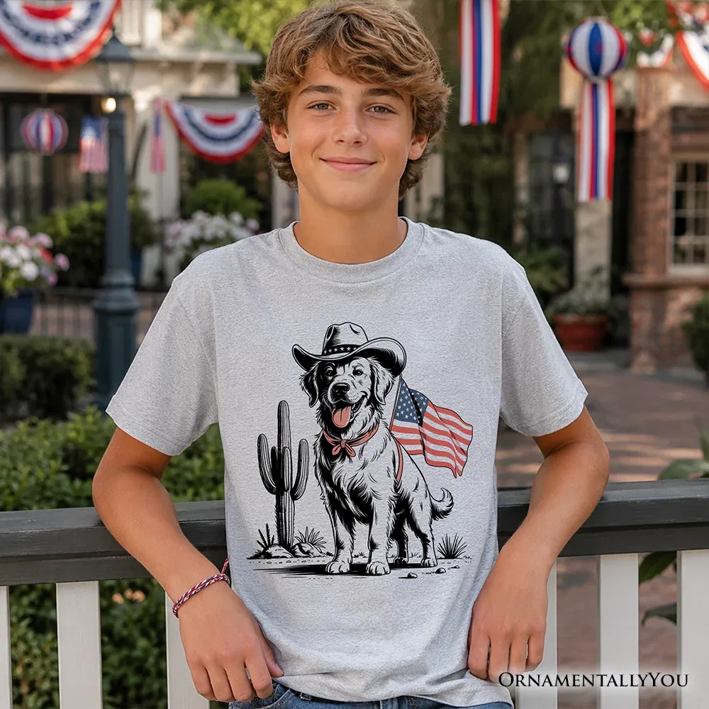 Детская футболка для мальчиков с принтом American Cowboy Dog OrnamentallyYou, White — фото 2