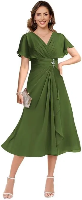 Женское вечернее платье с воланами и пайетками, Olive Green