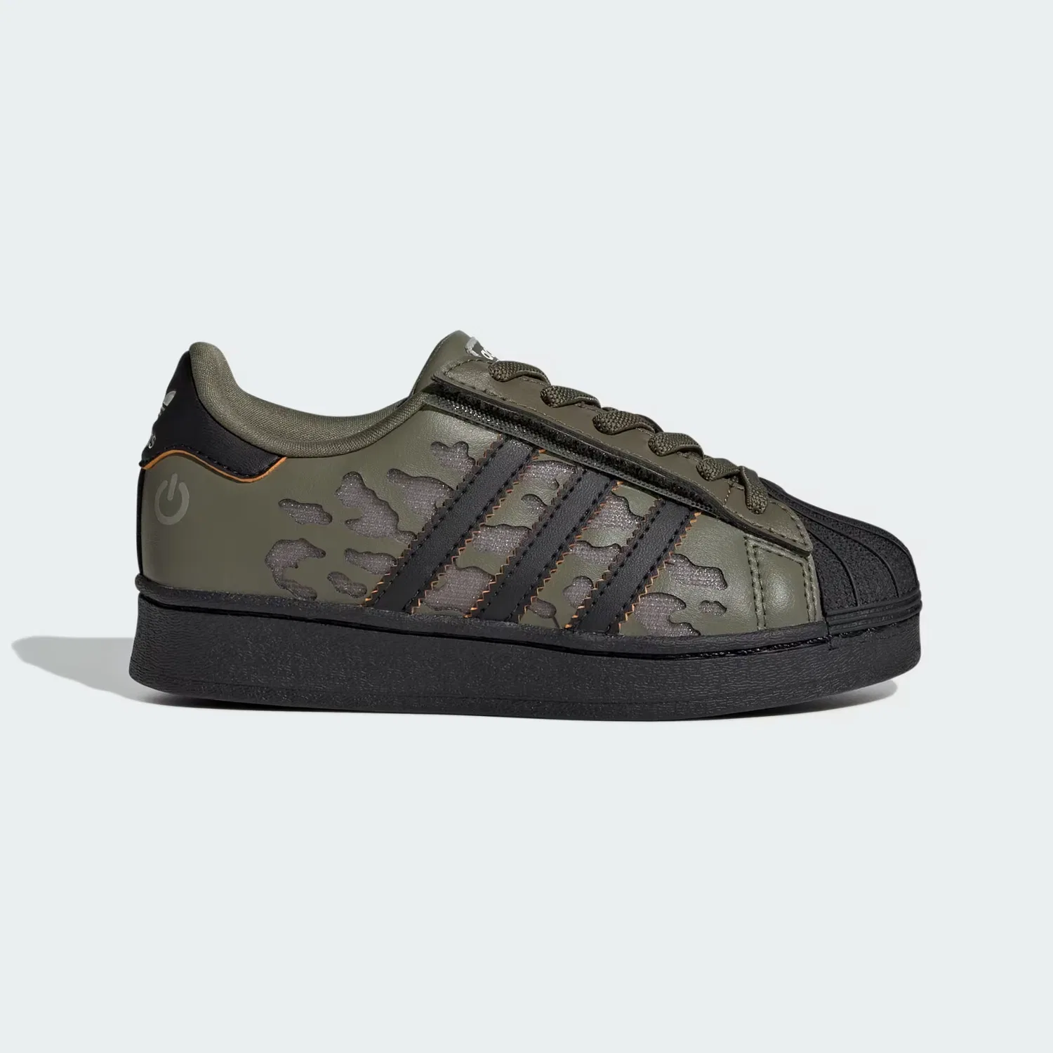 Детские кроссовки с LED-подсветкой и эластичными шнурками Superstar Adidas Originals, серебристый/оливковый/черный