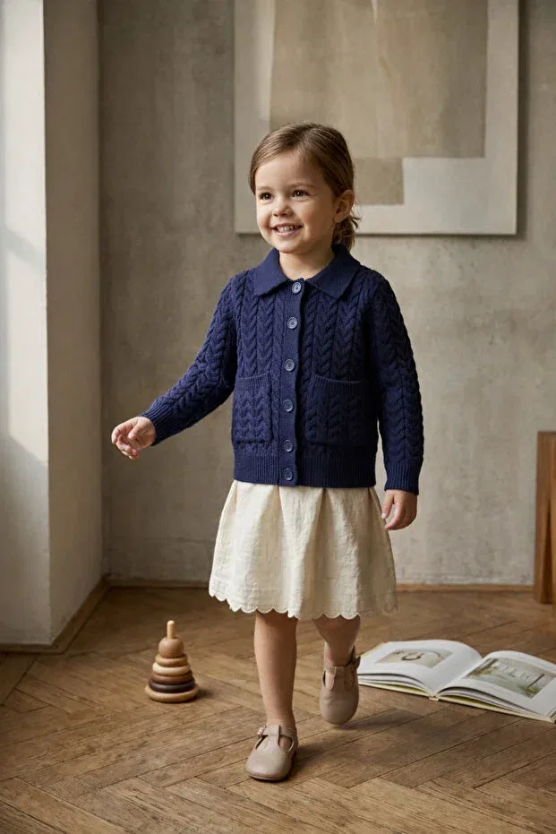 Детский вязаный кардиган с принтом Babylory Kdis Store, Navy Blue — фото 3