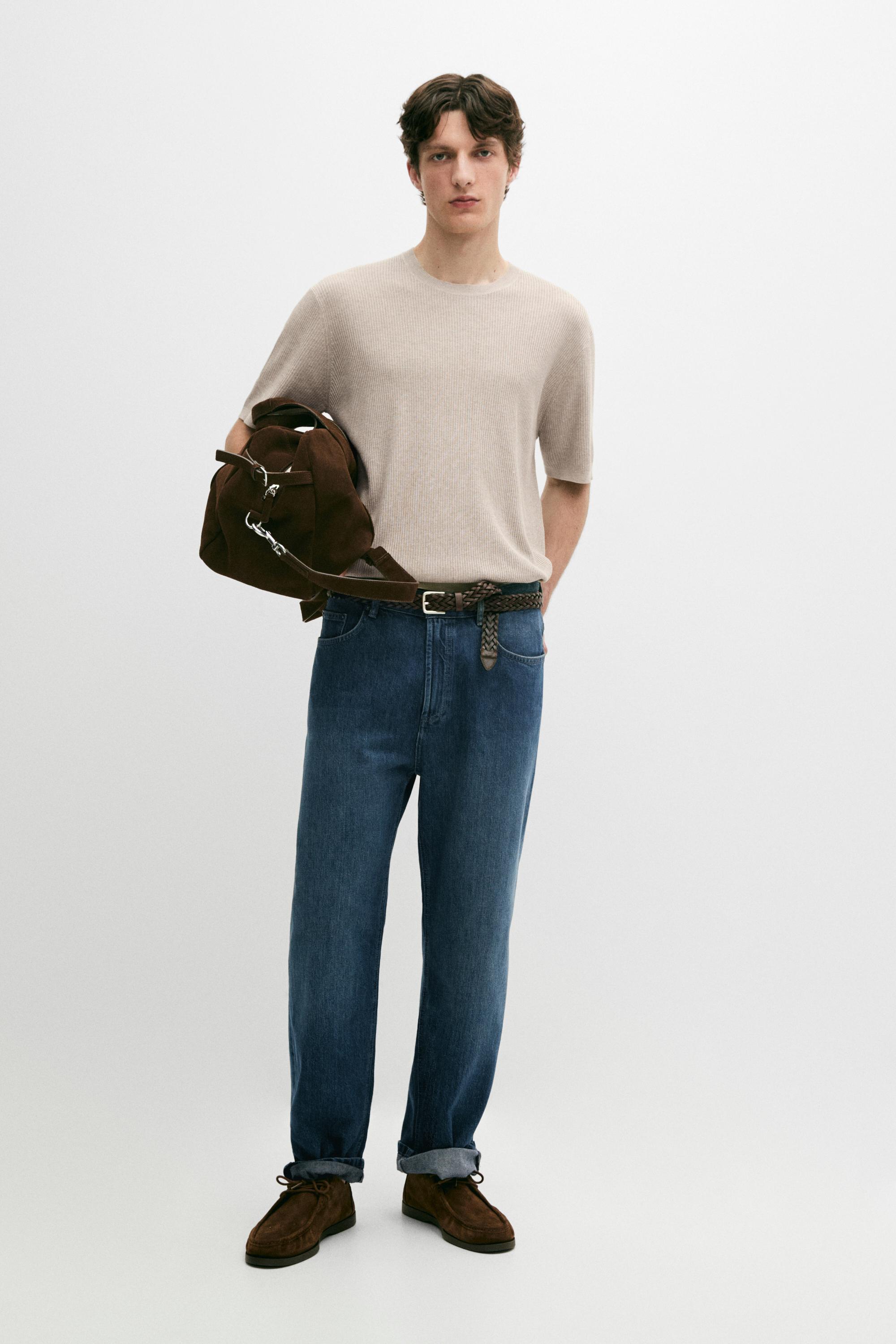 Свитер Massimo Dutti Short Sleeve Knit Cotton Blend, бежевый — фото 2