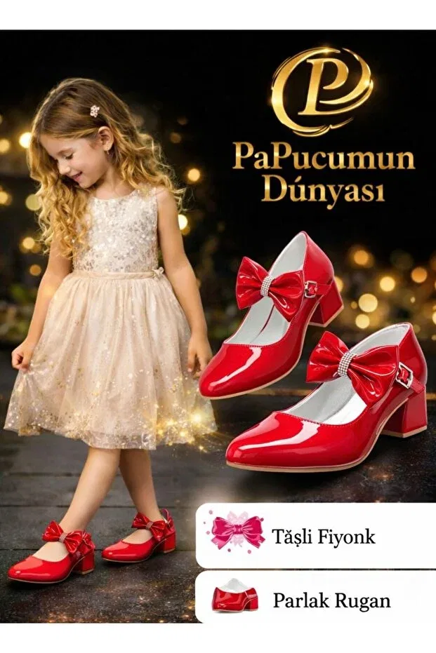 Детские балетки для девочек с бантом Papucumun Dünyasi, Red
