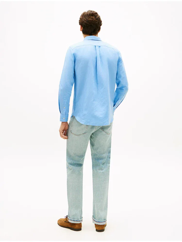 Рубашка с длинным рукавом из льняной смеси Regula fit TOMMY HILFIGER, Blue — фото 3