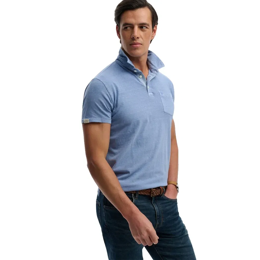 Мужское поло с коротким рукавом Classic Cotton Linen Superdry, Blue — фото 4