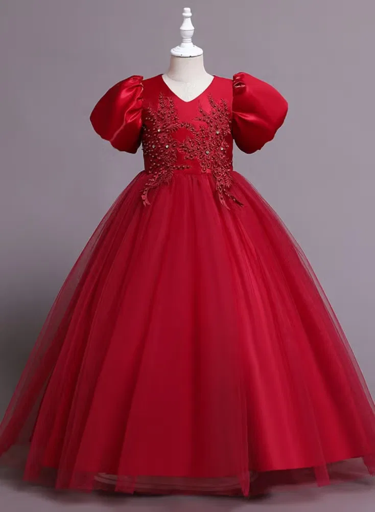 Платье праздничное с пышными рукавами, Best Gift Fashion, красный — фото 2