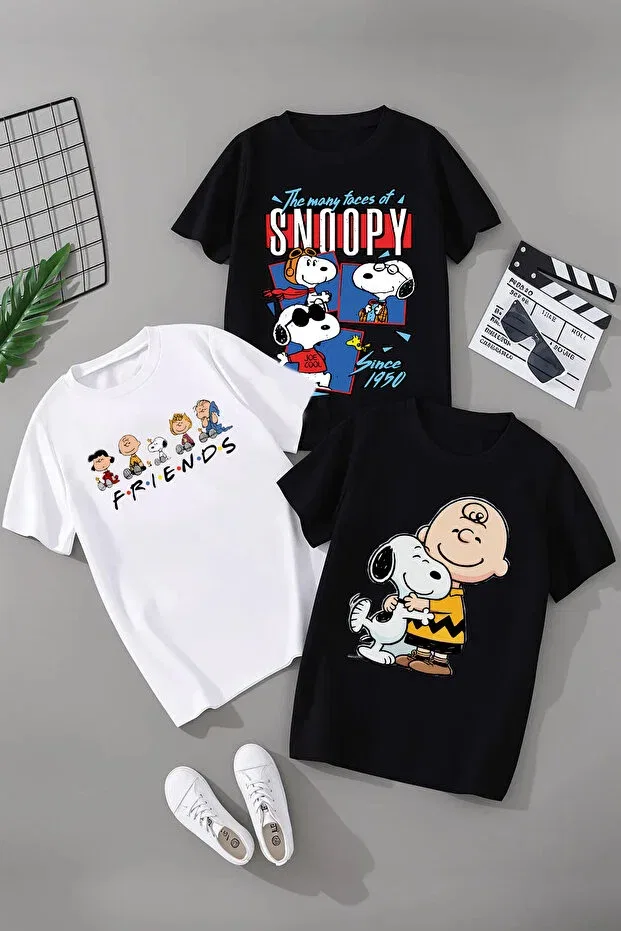 Детский комплект футболок для девочек Snoopy Printed Cotton Short Sleeve 3-Pack Youth and Children's T-Shirt Magors, Multicolor-4