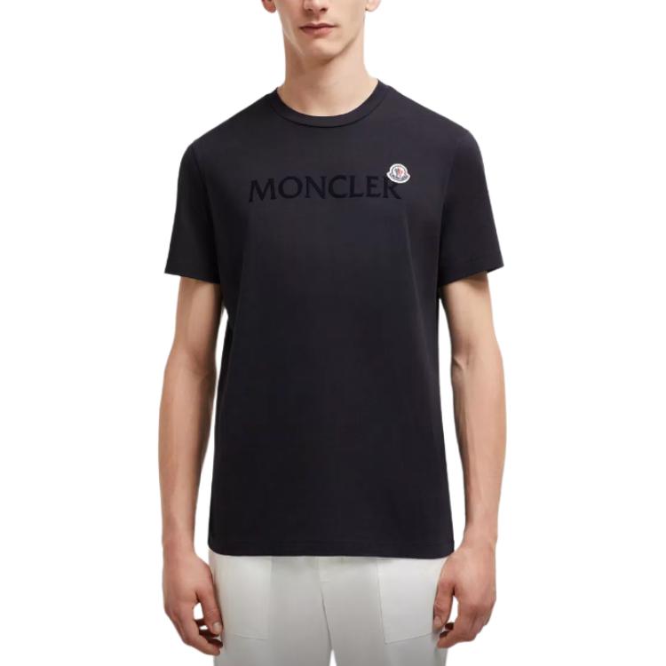 Футболка с коротким рукавом и нашивкой с логотипом Moncler, синяя — фото 3