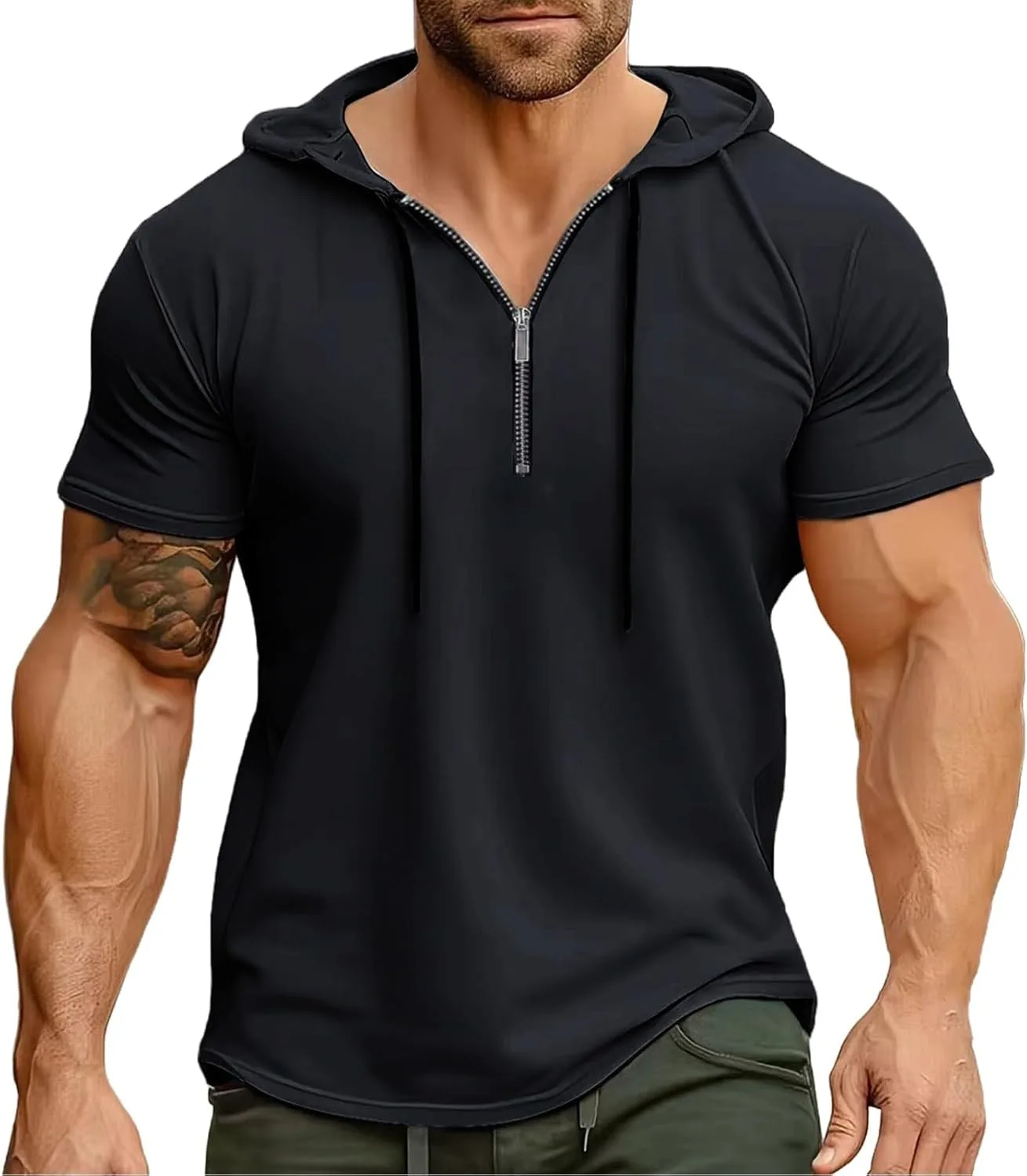 

Мужская летняя худи с капюшоном и молнией, Muscle Fit, короткий рукав