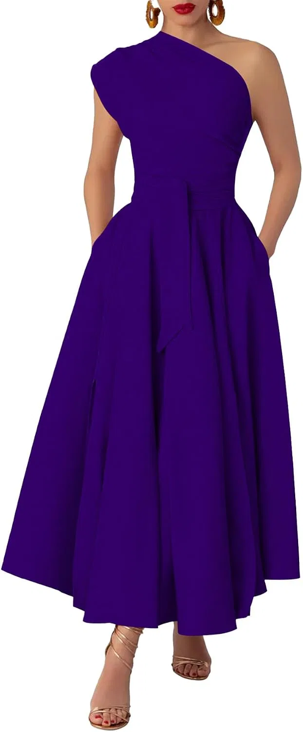 Женское платье с одним плечом асимметричное A-line WEIYIAN, Purple