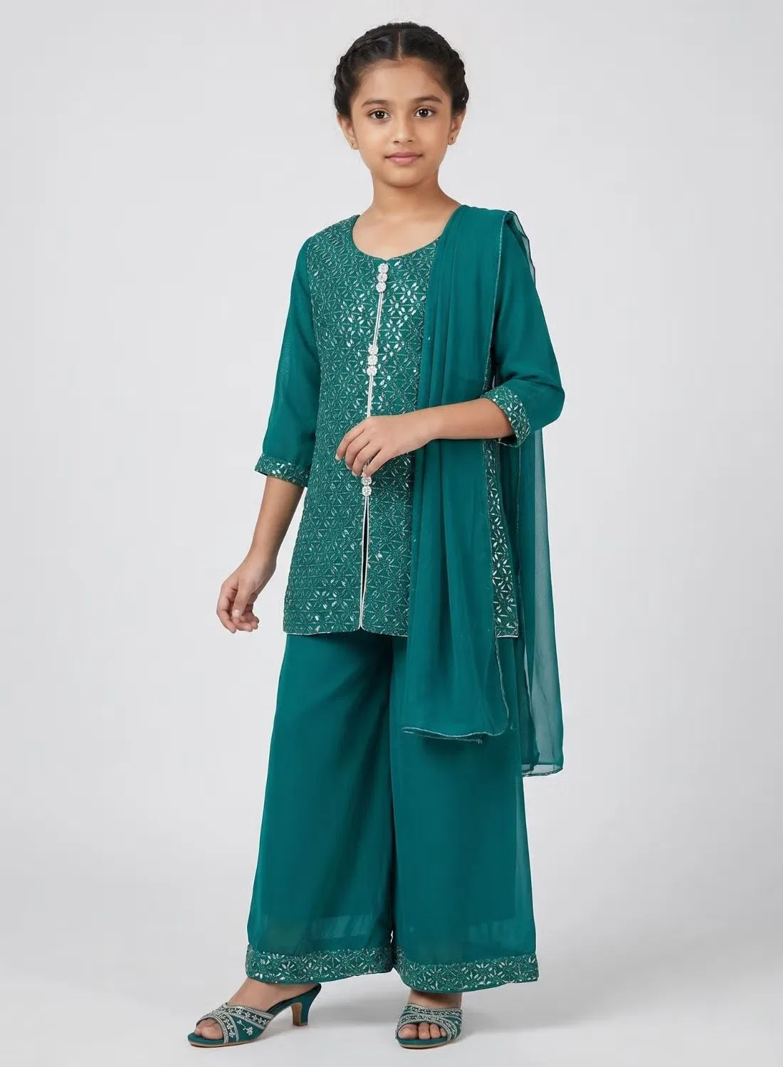 Комплект курта шарара с дупаттой Girls Kurta Sharara Babyqlo, бирюзовый — фото 4